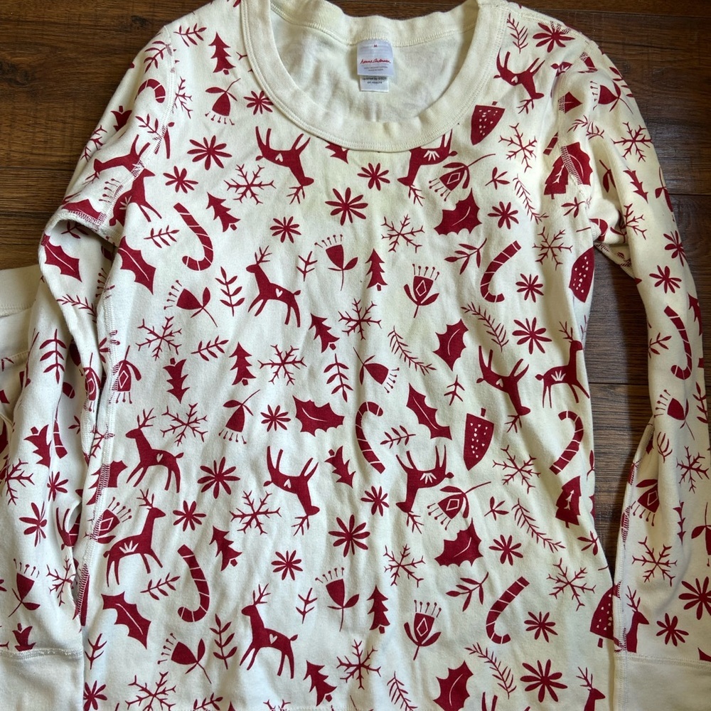 HANNA ANDERSSON Pajama Set Women’s Size Medium Top Pants Holiday Reindeer cotton - Picture 2 of 5
